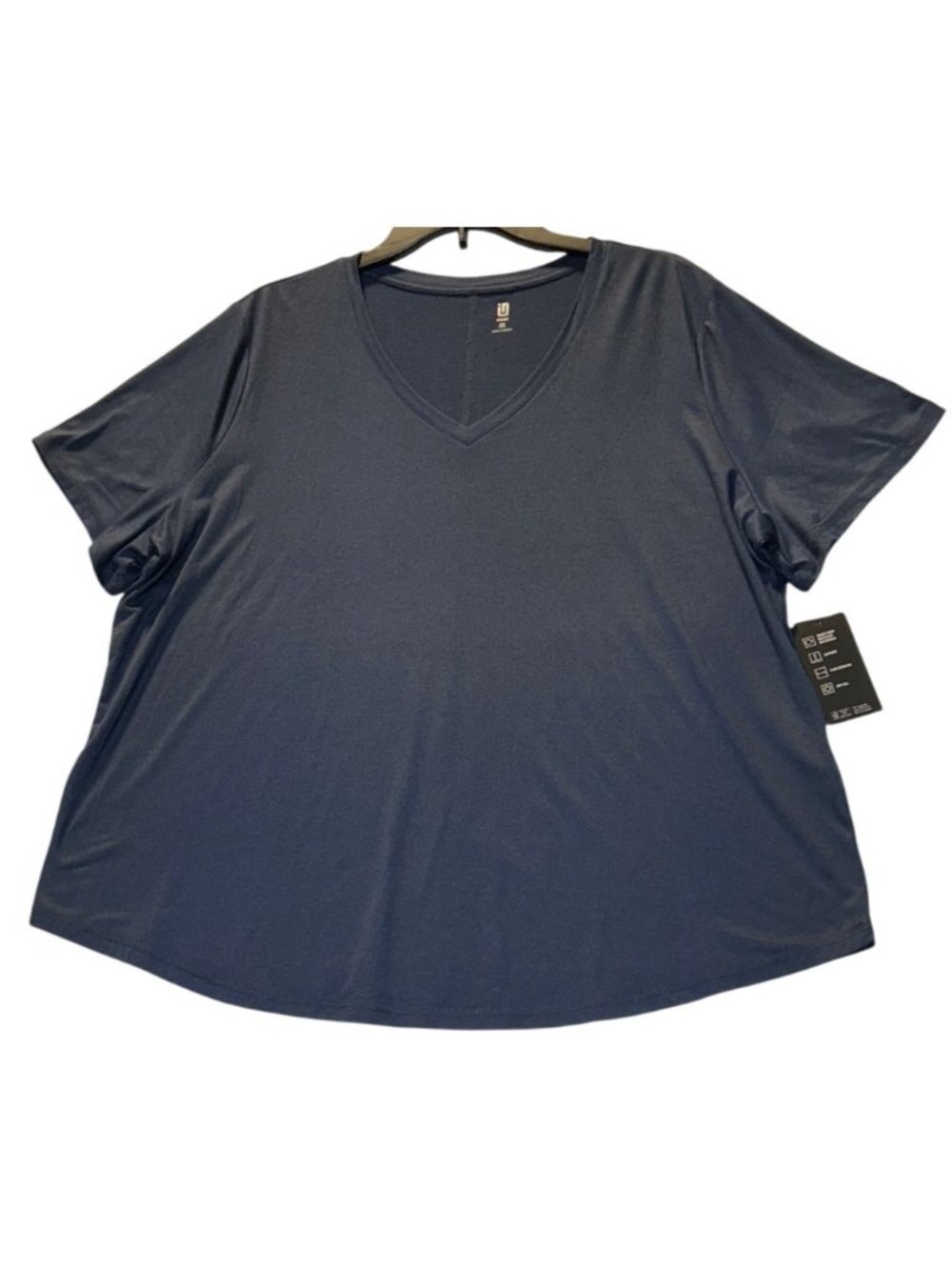 Ideology Womens 2X Performance V-Neck Top Navy Made From Recycled Materials UPF